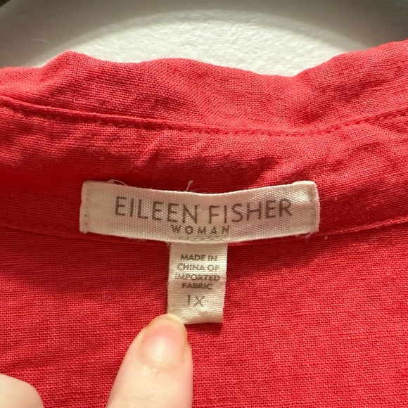 Eileen Fisher Linen Classic Button Down Shirt, Coral Red, Women's Size 1X - Picture 4 of 6
